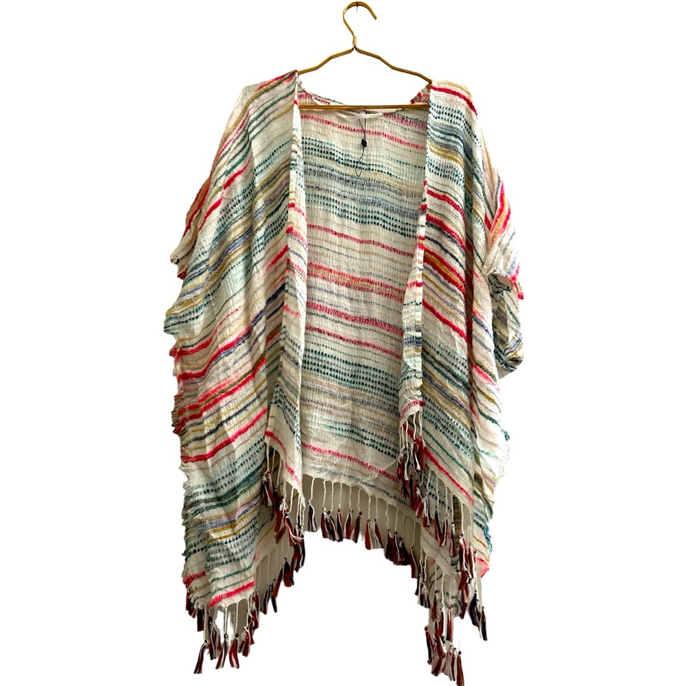 NWOT BCBGeneration striped kimono coverup fringe trim OS